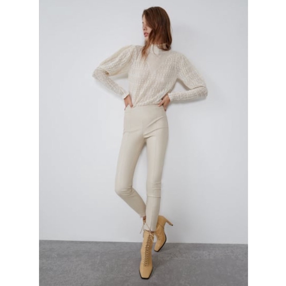 Cream faux leather leggings
